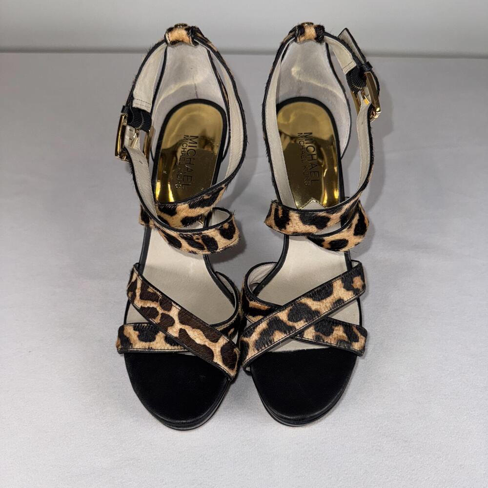 Michael Kors Evie Calf Hair Cheetah Print Platform Heels 7.5 - Picture 7 of 7